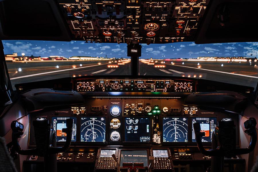 Airplane cockpit view from inside