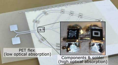 Photonically soldered components on PET flex